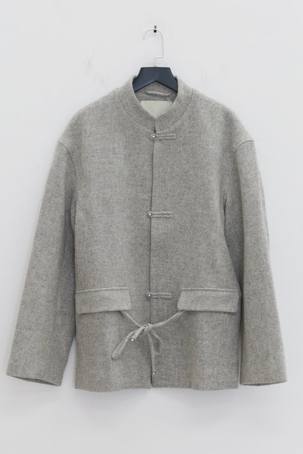 SAMUEL GUI YANG 25 Autumn and Winter Drawstring Jacket/Belt Scottish Tweed Wool Skirt SGY-AW25BMWJT08-1-1-GREY MELANGE Jacket